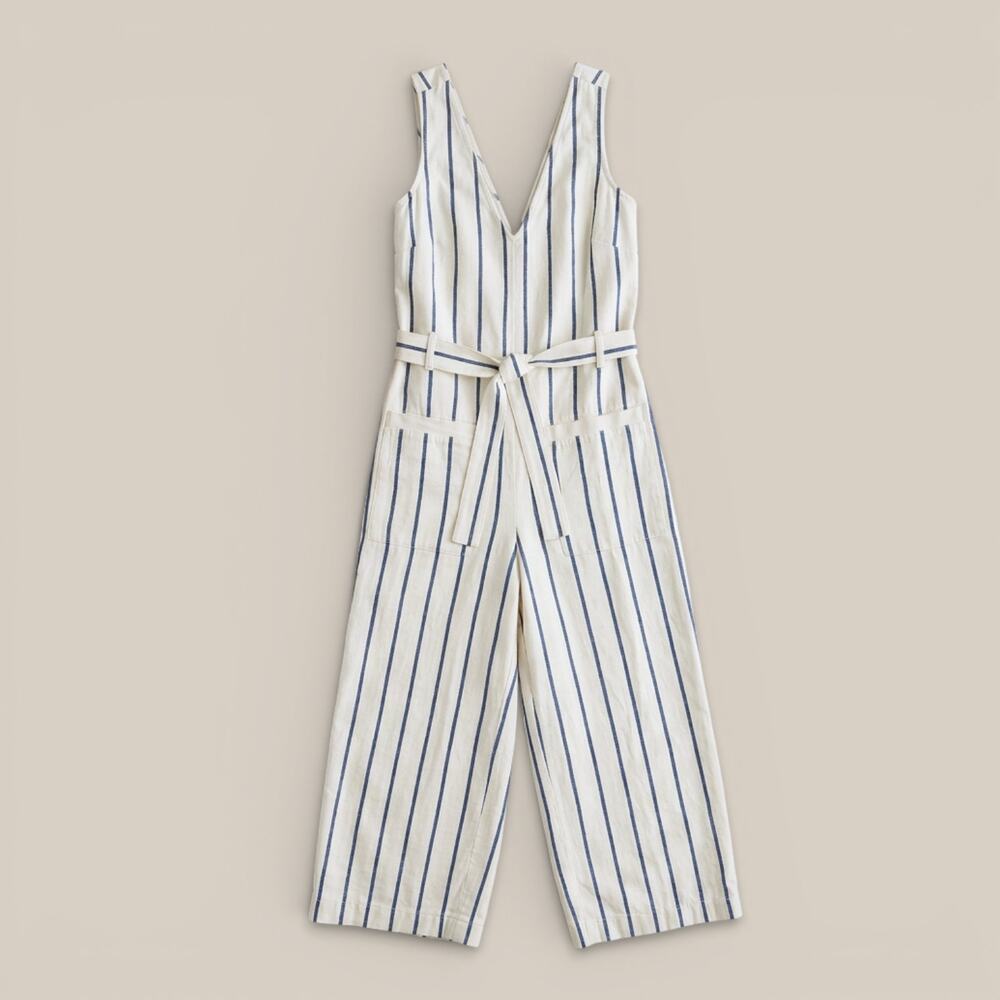 Madewell White Navy Pinstripe Culotte Jumpsuit Small